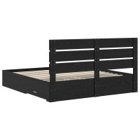 Produktbild för Sängram med låda Svart Ek 180 x 200 cm Konstruerat trä
