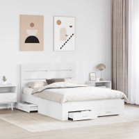 Produktbild för Sängram med låda med lagring Vit 160 x 200 cm Konstruerat trä