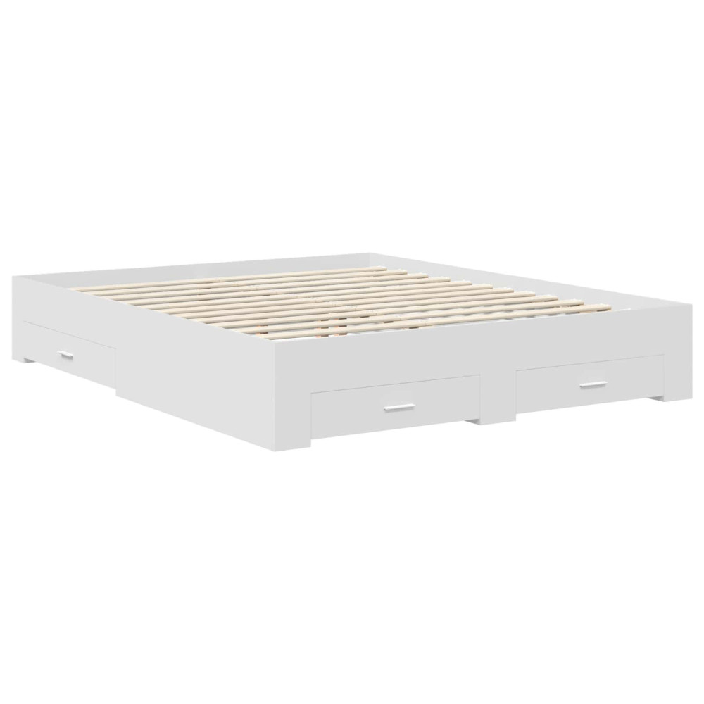 Produktbild för Sängram med låda med lagring Vit 160 x 200 cm Konstruerat trä