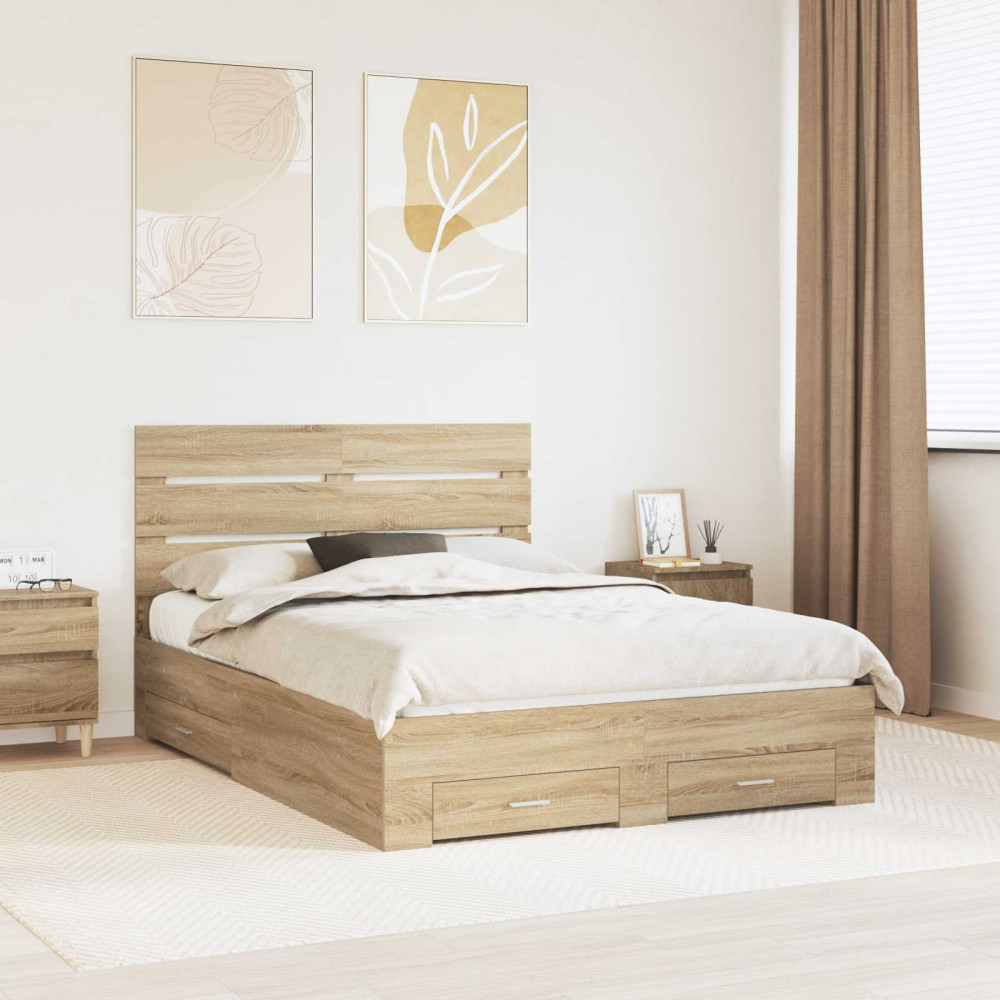 Produktbild för Sängram med låda Sonoma-ek 150 x 200 cm Konstruerat trä