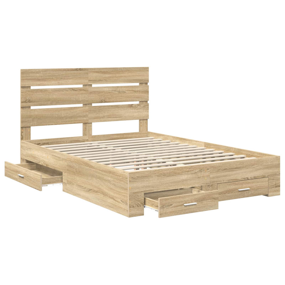 Produktbild för Sängram med låda Sonoma-ek 150 x 200 cm Konstruerat trä