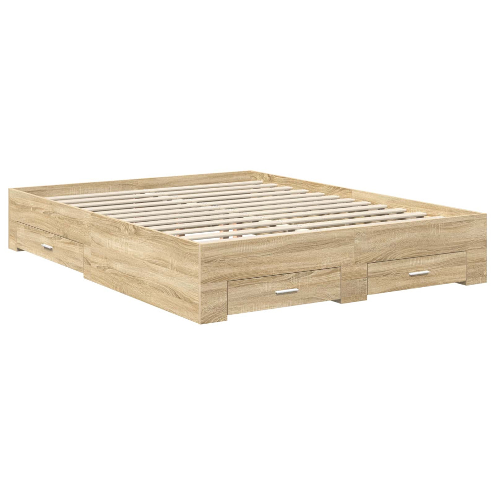 Produktbild för Sängram med låda Sonoma-ek 150 x 200 cm Konstruerat trä