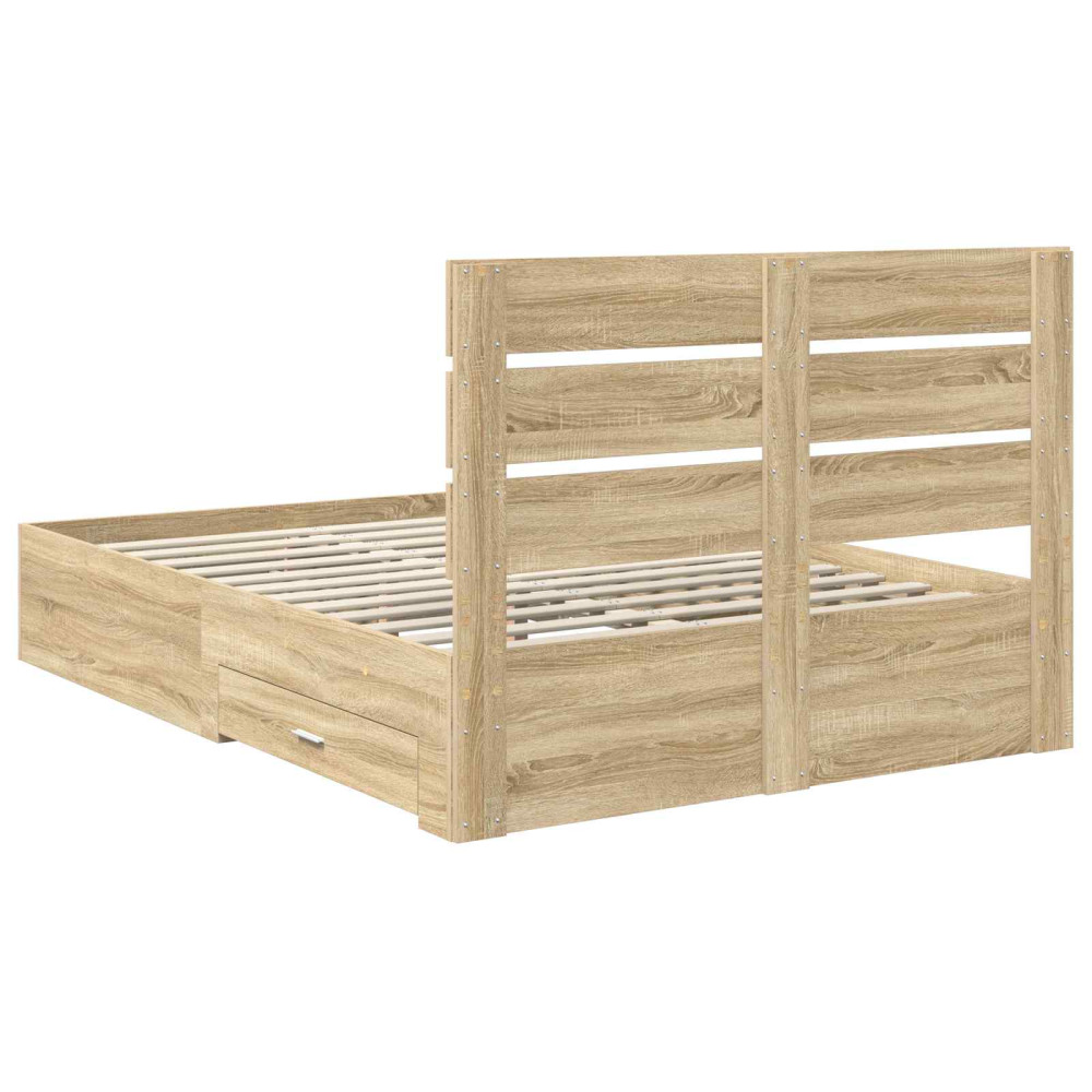 Produktbild för Sängram med låda Sonoma-ek 150 x 200 cm Konstruerat trä