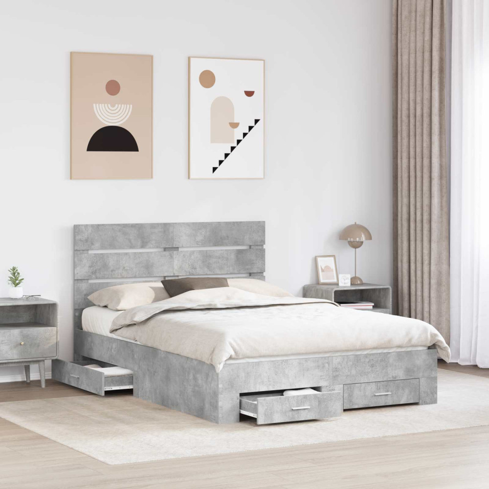 Produktbild för Sängram med låda Betonggrå 150 x 200 cm Konstruerat trä