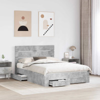 Produktbild för Sängram med låda Betonggrå 150 x 200 cm Konstruerat trä
