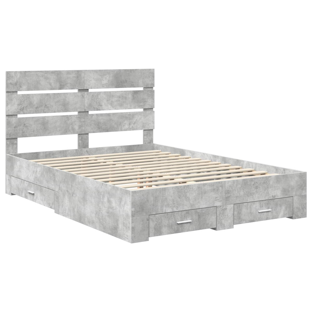Produktbild för Sängram med låda Betonggrå 150 x 200 cm Konstruerat trä