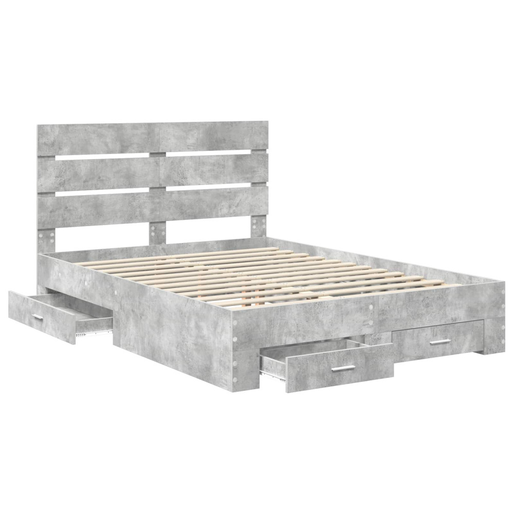 Produktbild för Sängram med låda Betonggrå 150 x 200 cm Konstruerat trä