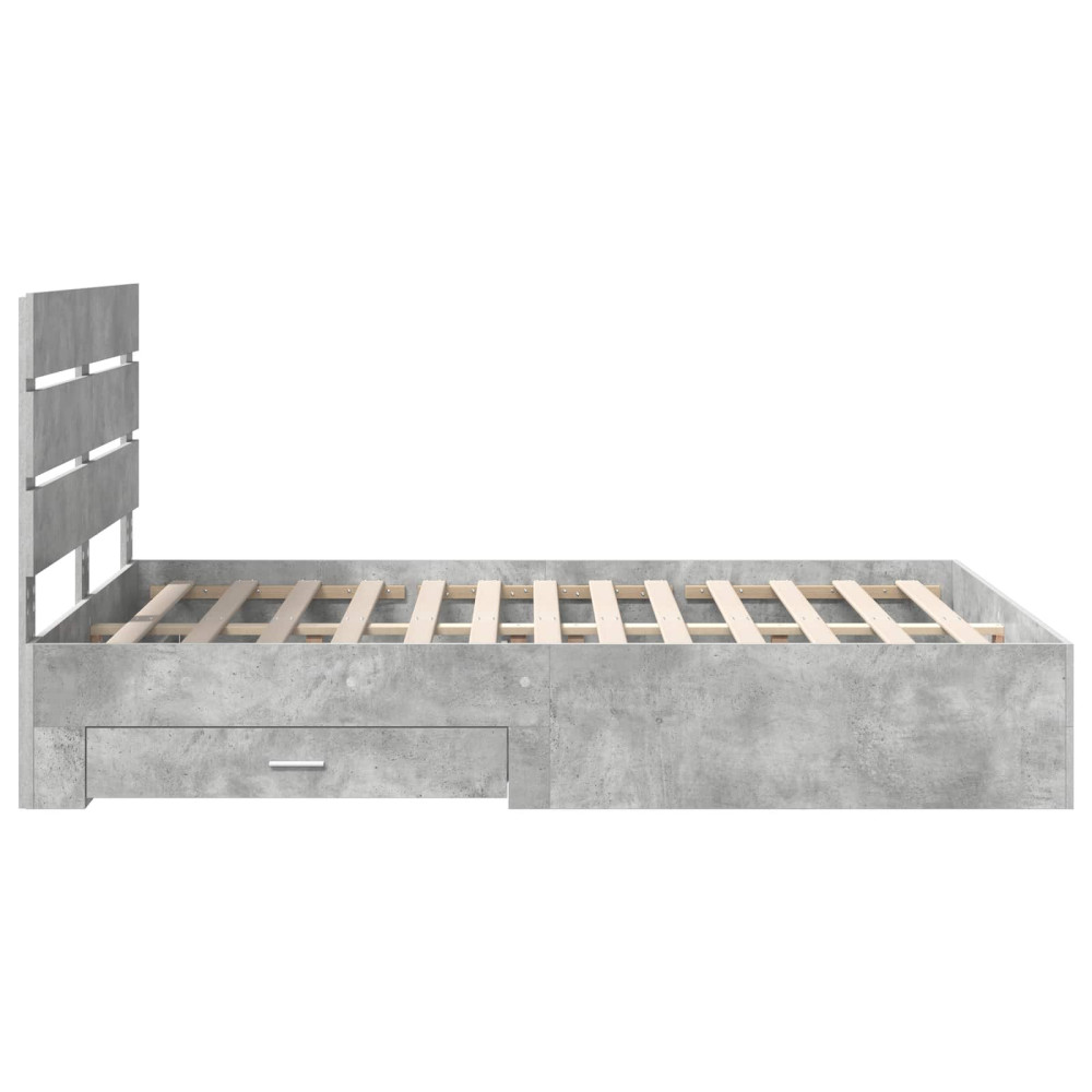 Produktbild för Sängram med låda Betonggrå 150 x 200 cm Konstruerat trä