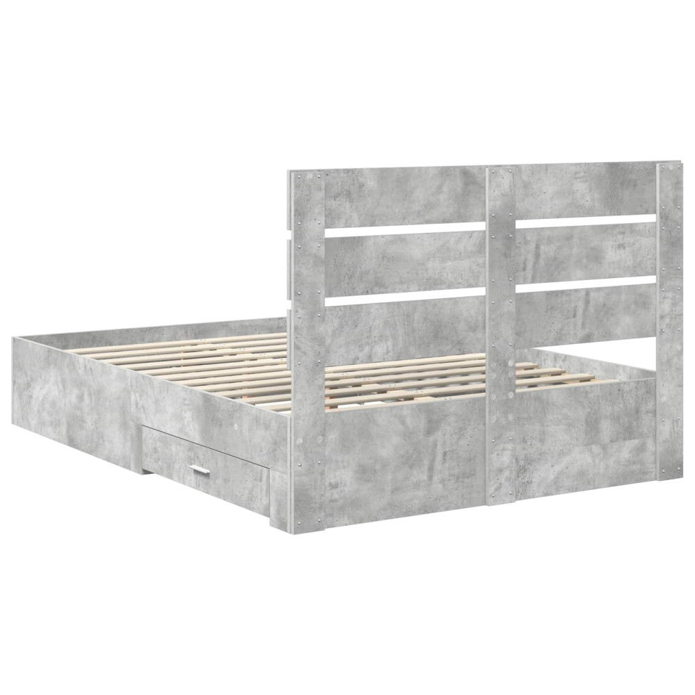 Produktbild för Sängram med låda Betonggrå 150 x 200 cm Konstruerat trä