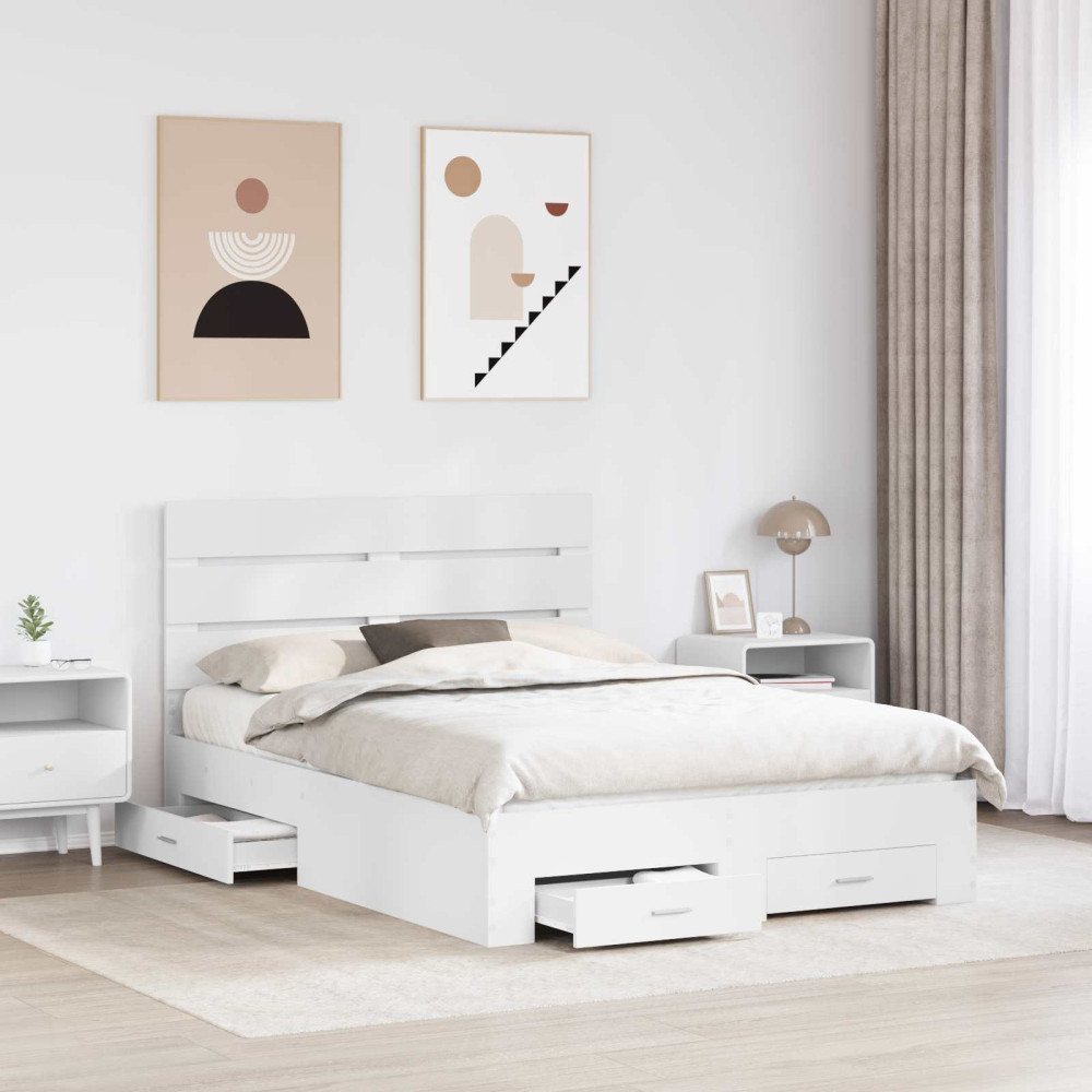 Produktbild för Sängram med låda med lagring Vit 140 x 200 cm Konstruerat trä
