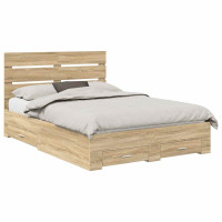 Produktbild för Sängram med låda Sonoma-ek 140 x 190 cm Konstruerat trä