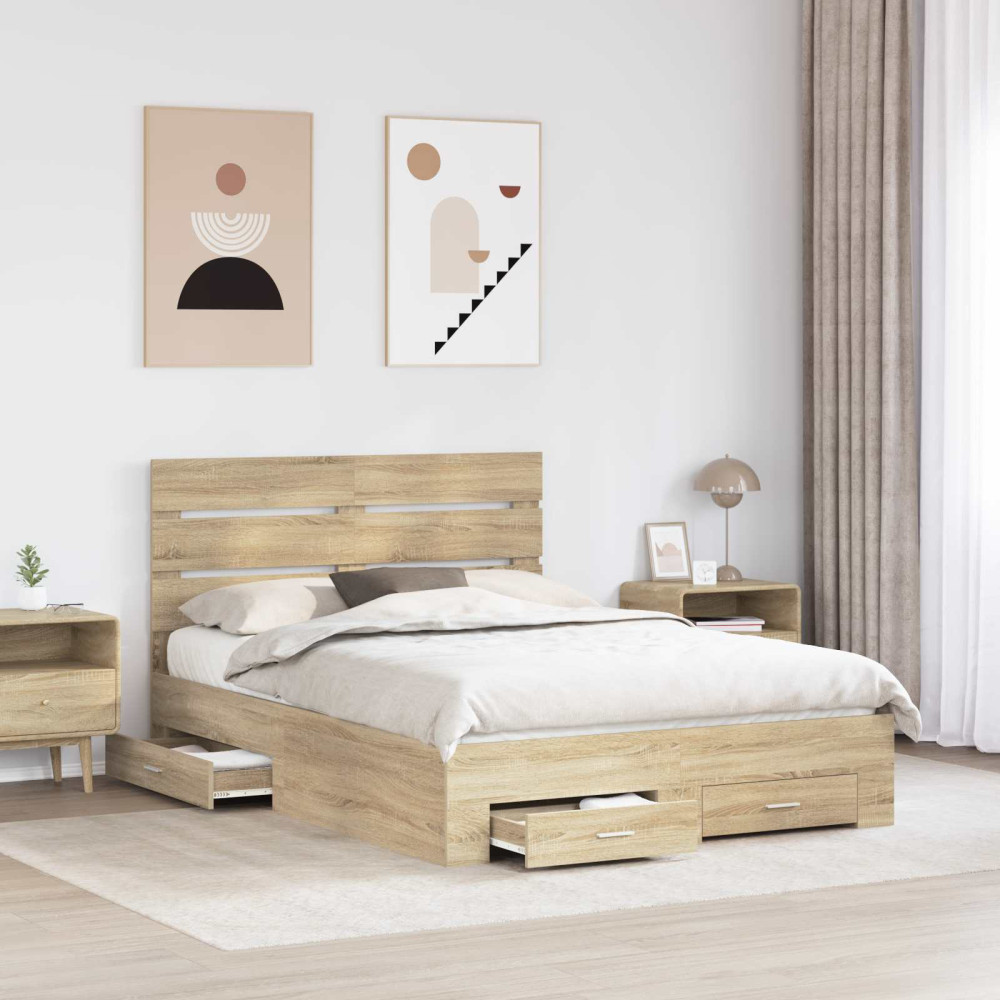 Produktbild för Sängram med låda Sonoma-ek 140 x 190 cm Konstruerat trä