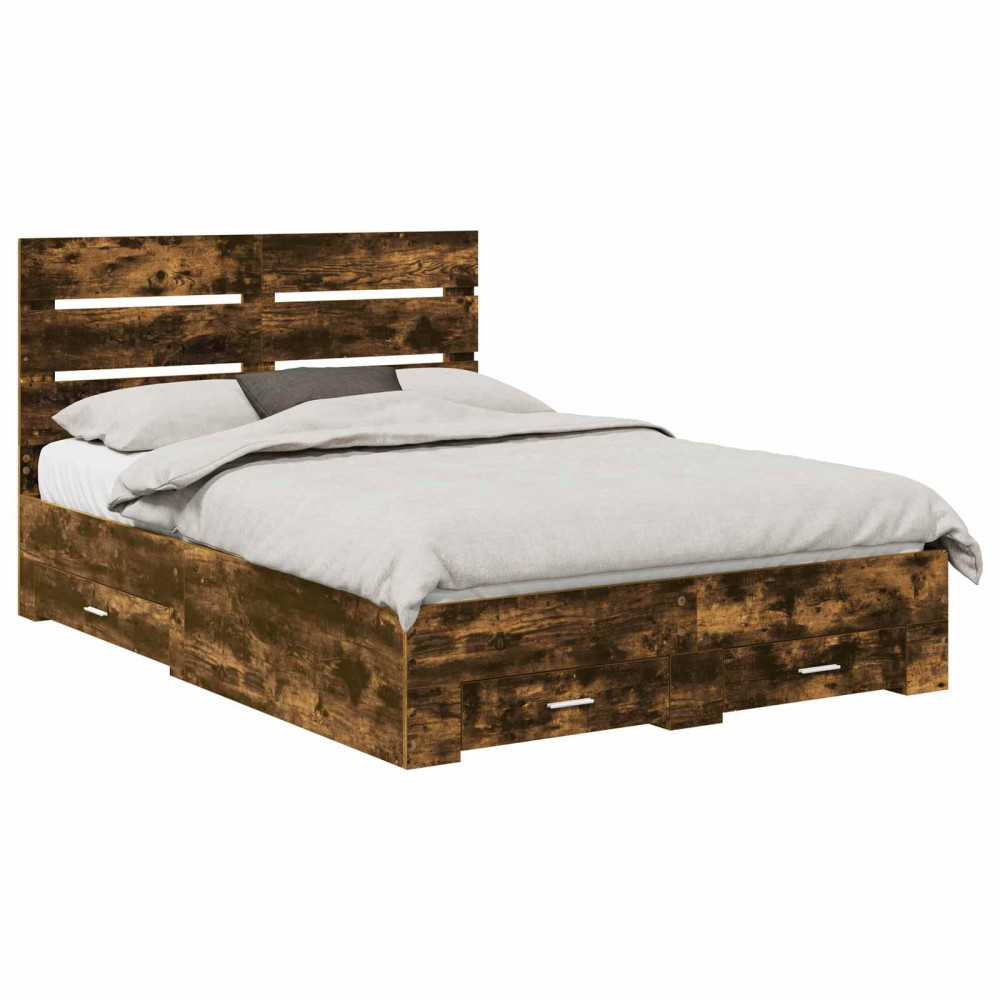 Produktbild för Sängram med låda Rökt ek 140 x 190 cm Konstruerat trä