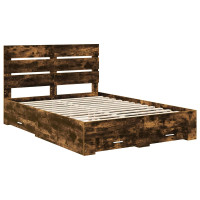 Produktbild för Sängram med låda Rökt ek 140 x 190 cm Konstruerat trä