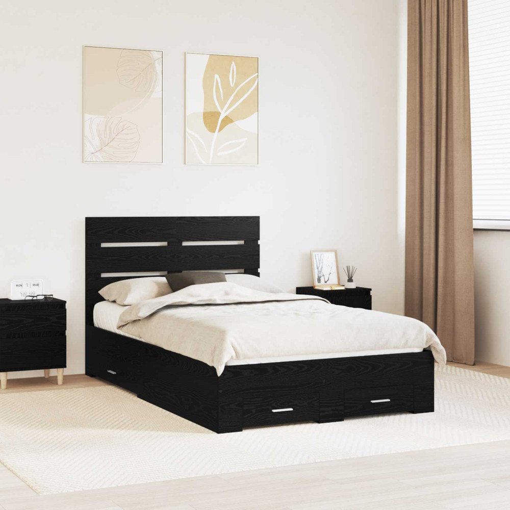 Produktbild för Sängram med låda Svart Ek 135 x 190 cm Konstruerat trä