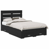 Produktbild för Sängram med låda Svart Ek 135 x 190 cm Konstruerat trä