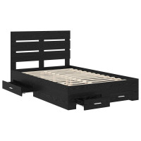 Produktbild för Sängram med låda Svart Ek 135 x 190 cm Konstruerat trä