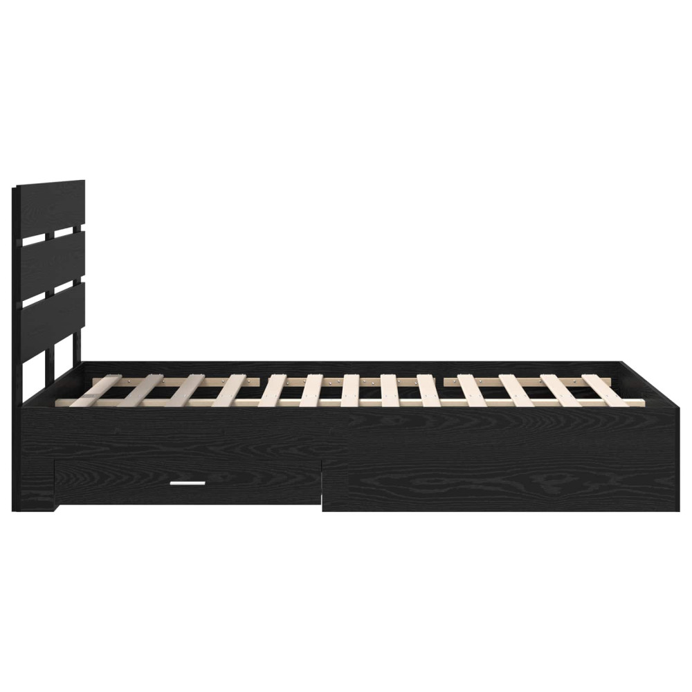 Produktbild för Sängram med låda Svart Ek 135 x 190 cm Konstruerat trä