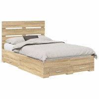 Produktbild för Sängram med låda Sonoma-ek 135 x 190 cm Konstruerat trä