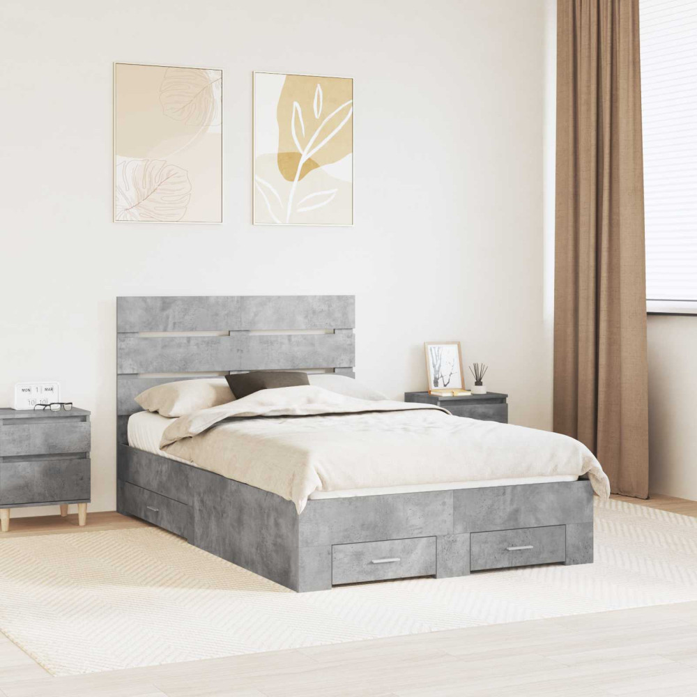 Produktbild för Sängram med låda Betonggrå 135 x 190 cm Konstruerat trä