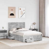 Produktbild för Sängram med låda Betonggrå 135 x 190 cm Konstruerat trä