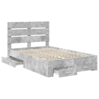 Produktbild för Sängram med låda Betonggrå 135 x 190 cm Konstruerat trä