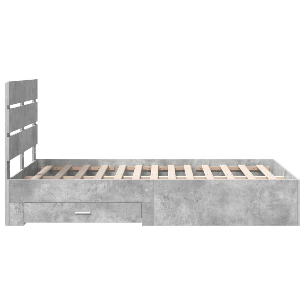 Produktbild för Sängram med låda Betonggrå 135 x 190 cm Konstruerat trä