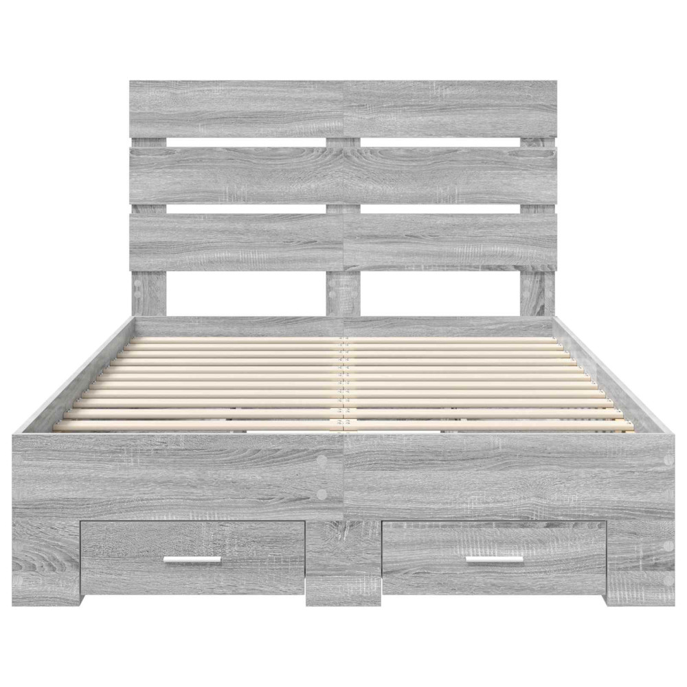 Produktbild för Sängram med låda Grå Sonoma 135 x 190 cm Konstruerat trä
