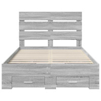 Produktbild för Sängram med låda Grå Sonoma 135 x 190 cm Konstruerat trä