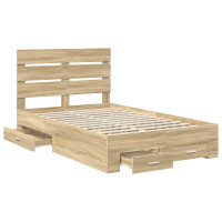 Produktbild för Sängram med låda Sonoma-ek 120 x 200 cm Konstruerat trä