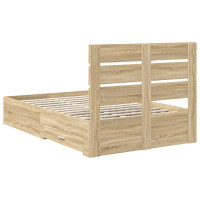 Produktbild för Sängram med låda Sonoma-ek 120 x 200 cm Konstruerat trä