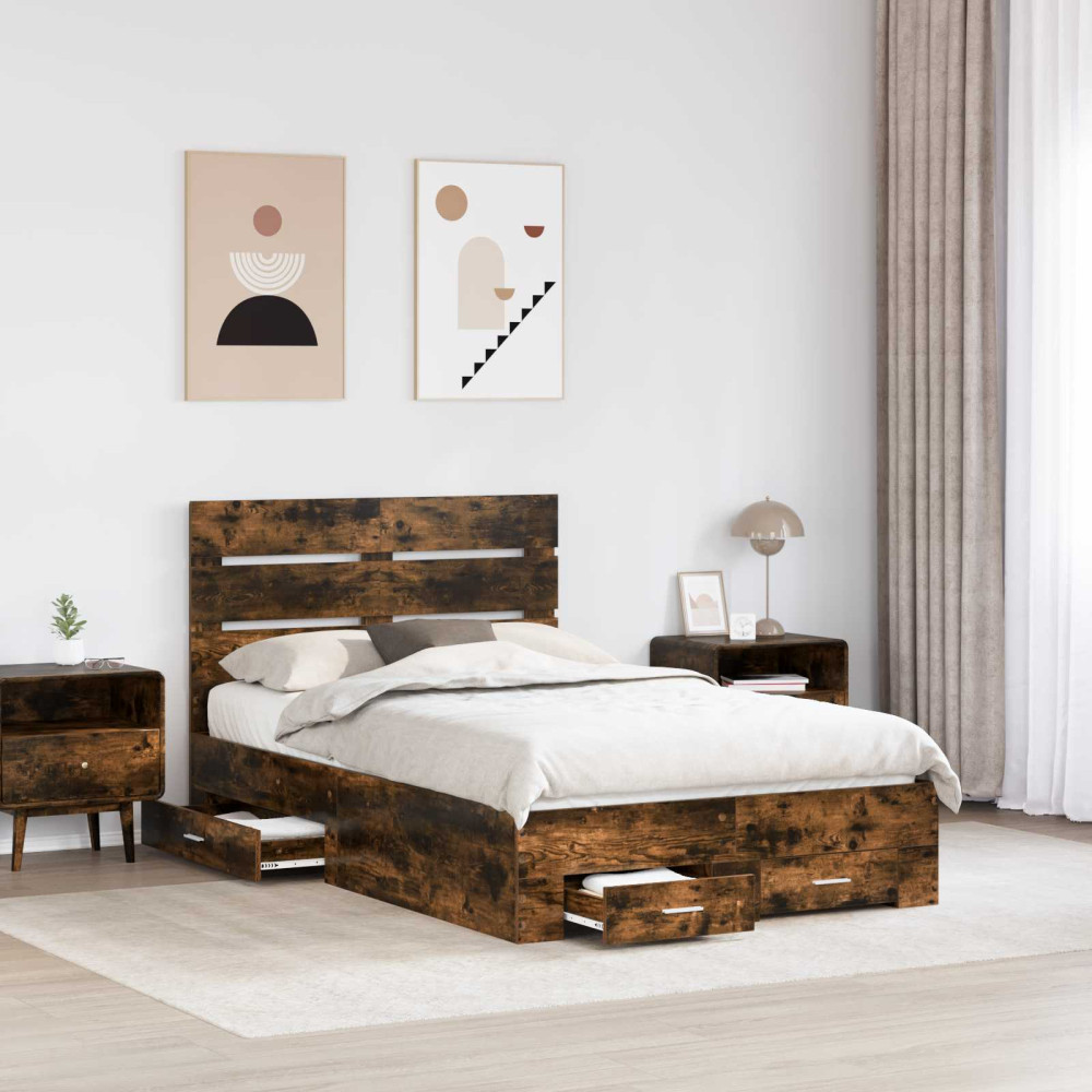 Produktbild för Sängram med låda Rökt ek 120 x 200 cm Konstruerat trä