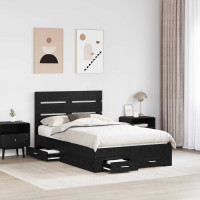 Produktbild för Sängram med låda Svart Ek 120 x 190 cm Konstruerat trä