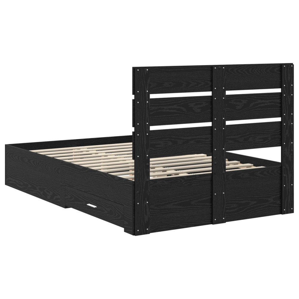 Produktbild för Sängram med låda Svart Ek 120 x 190 cm Konstruerat trä