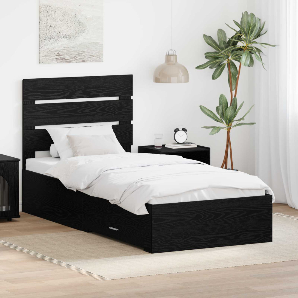 Produktbild för Sängram med låda Svart Ek 100 x 200 cm Konstruerat trä
