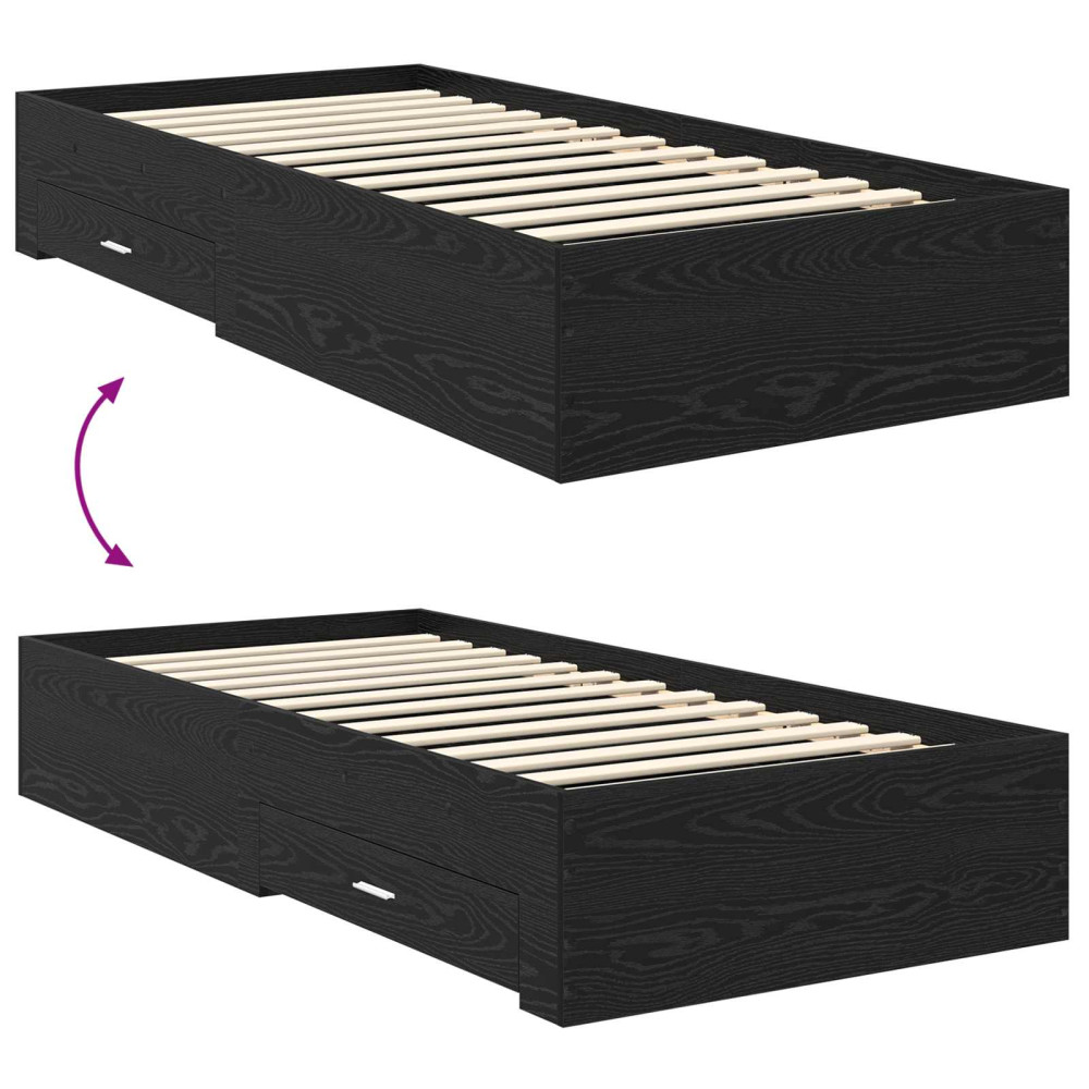 Produktbild för Sängram med låda Svart Ek 100 x 200 cm Konstruerat trä