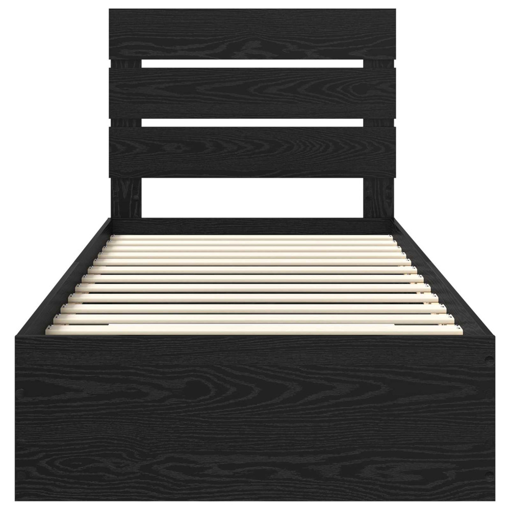 Produktbild för Sängram med låda Svart Ek 100 x 200 cm Konstruerat trä
