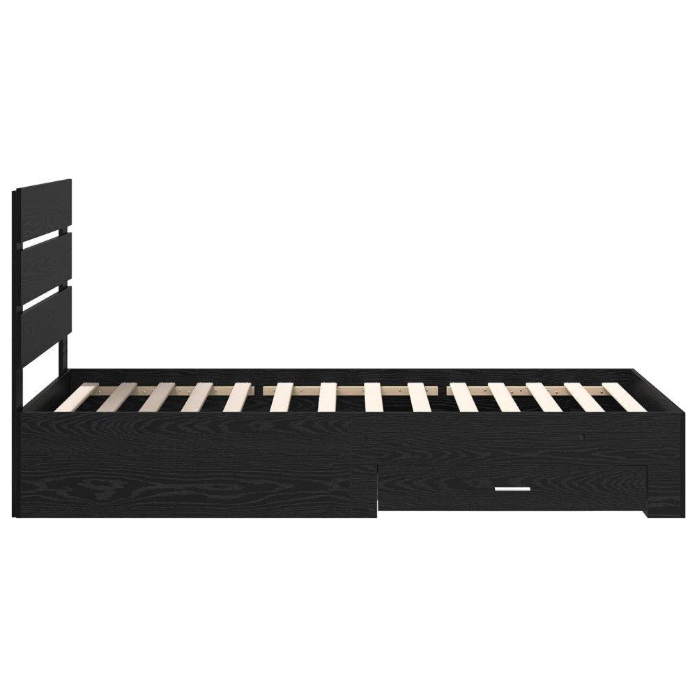 Produktbild för Sängram med låda Svart Ek 100 x 200 cm Konstruerat trä