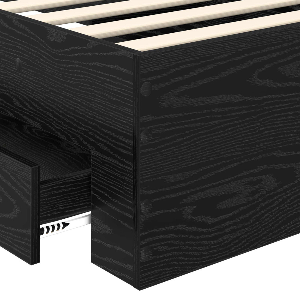 Produktbild för Sängram med låda Svart Ek 100 x 200 cm Konstruerat trä