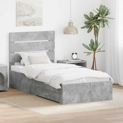 vidaXL Sängram med låda Betonggrå 100 x 200 cm Konstruerat trä