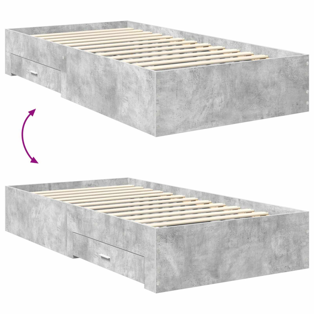 Produktbild för Sängram med låda Betonggrå 100 x 200 cm Konstruerat trä
