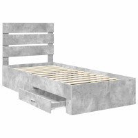 Produktbild för Sängram med låda Betonggrå 100 x 200 cm Konstruerat trä