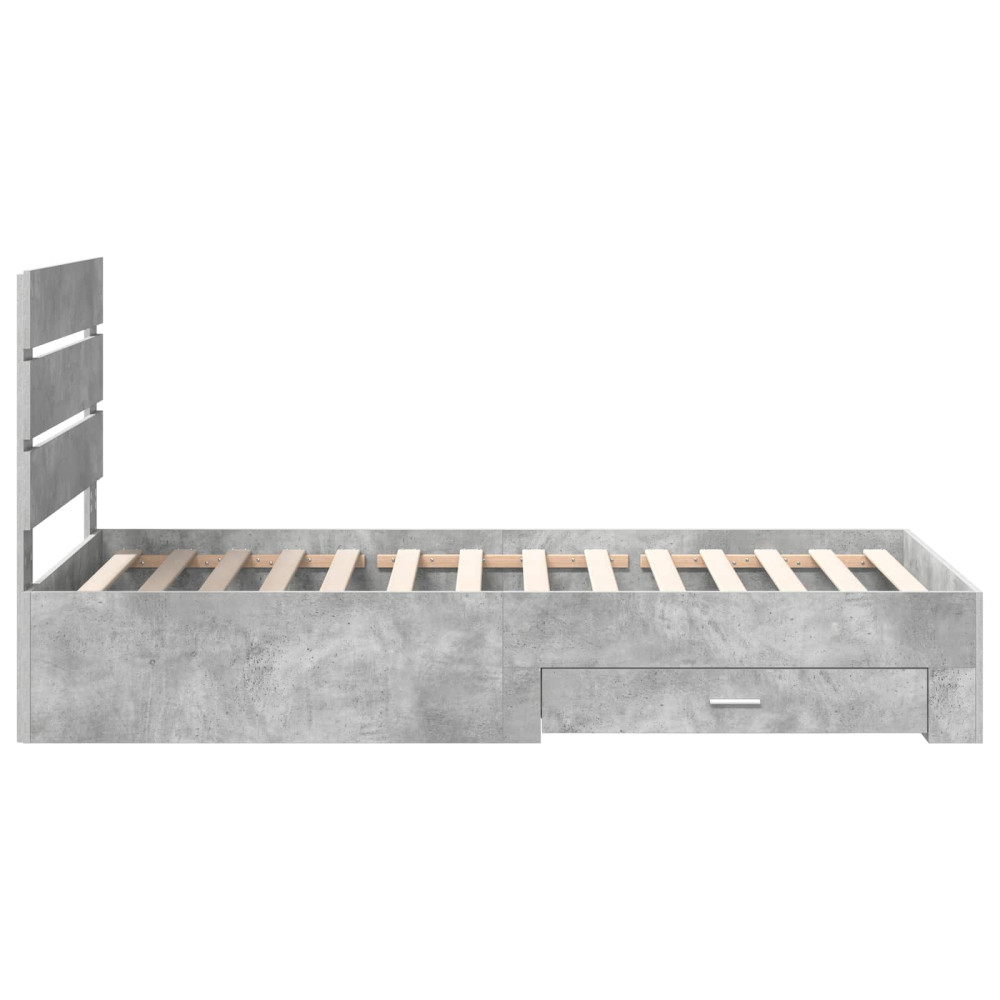 Produktbild för Sängram med låda Betonggrå 100 x 200 cm Konstruerat trä