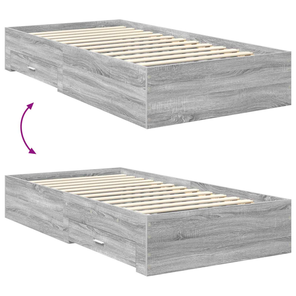 Produktbild för Sängram med låda Grå Sonoma 100 x 200 cm Konstruerat trä