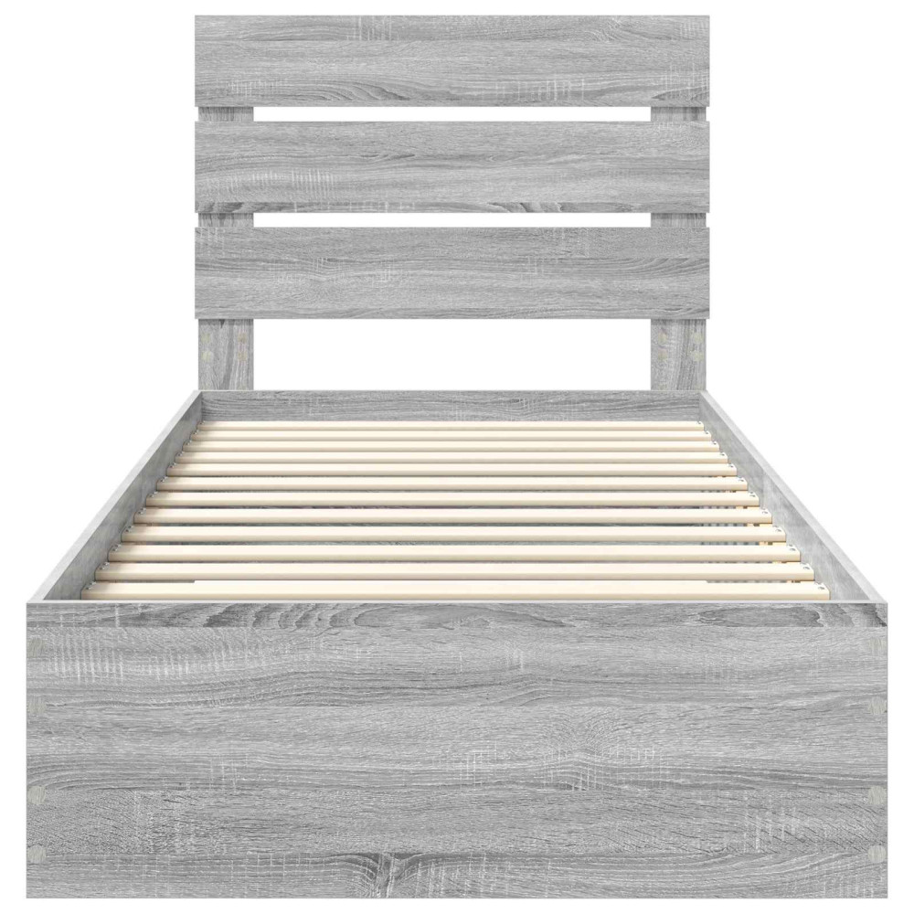 Produktbild för Sängram med låda Grå Sonoma 100 x 200 cm Konstruerat trä