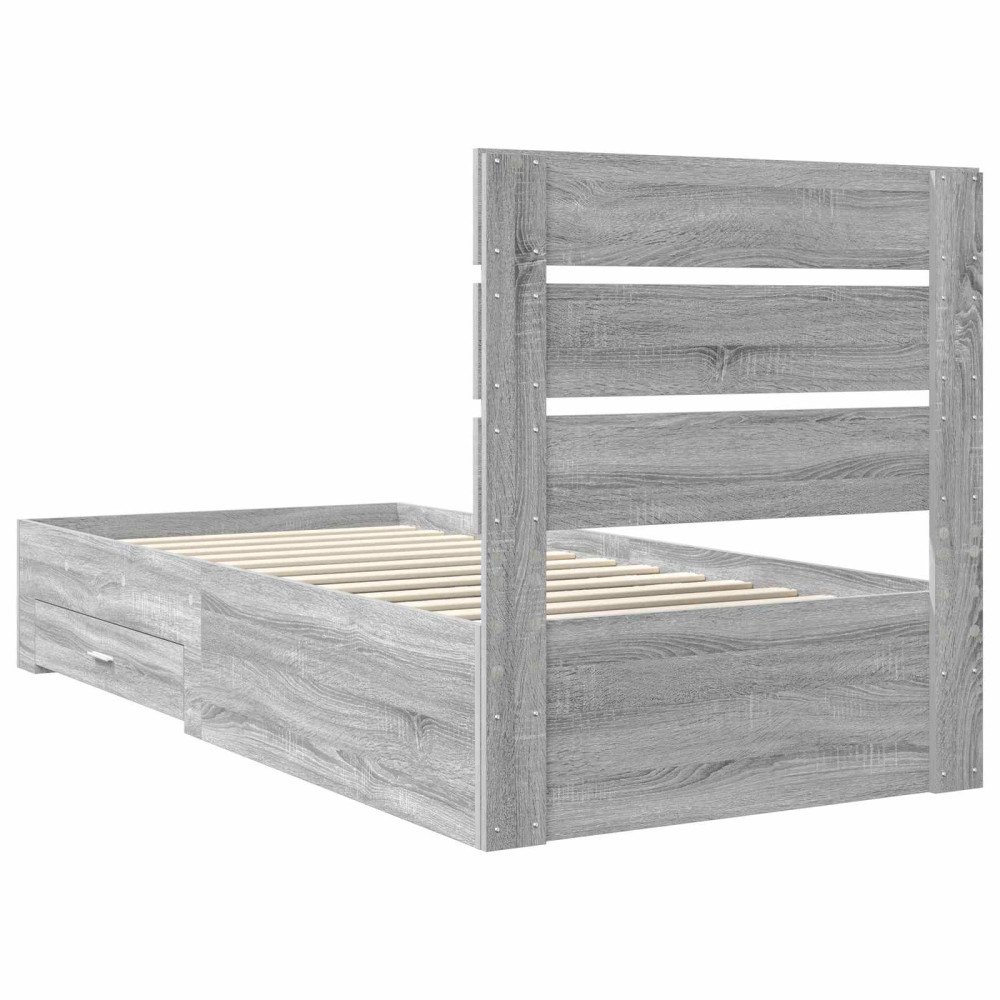 Produktbild för Sängram med låda Grå Sonoma 100 x 200 cm Konstruerat trä