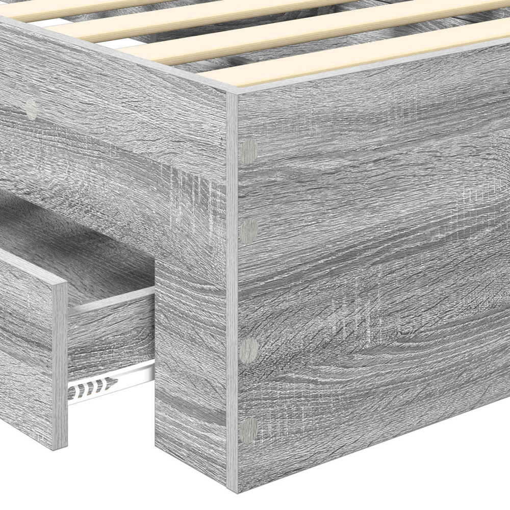 Produktbild för Sängram med låda Grå Sonoma 100 x 200 cm Konstruerat trä