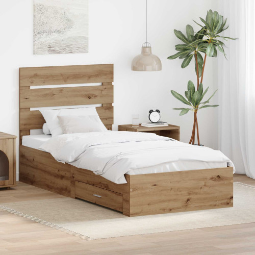 vidaXL Sängram med låda Artisan Ek 100 x 200 cm Konstruerat trä