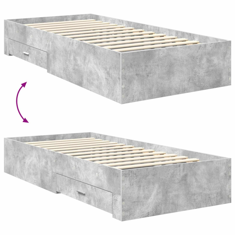 Produktbild för Sängram med låda Betonggrå 90 x 200 cm Konstruerat trä