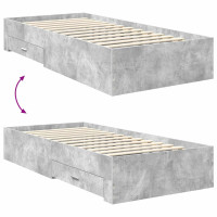 Produktbild för Sängram med låda Betonggrå 90 x 200 cm Konstruerat trä